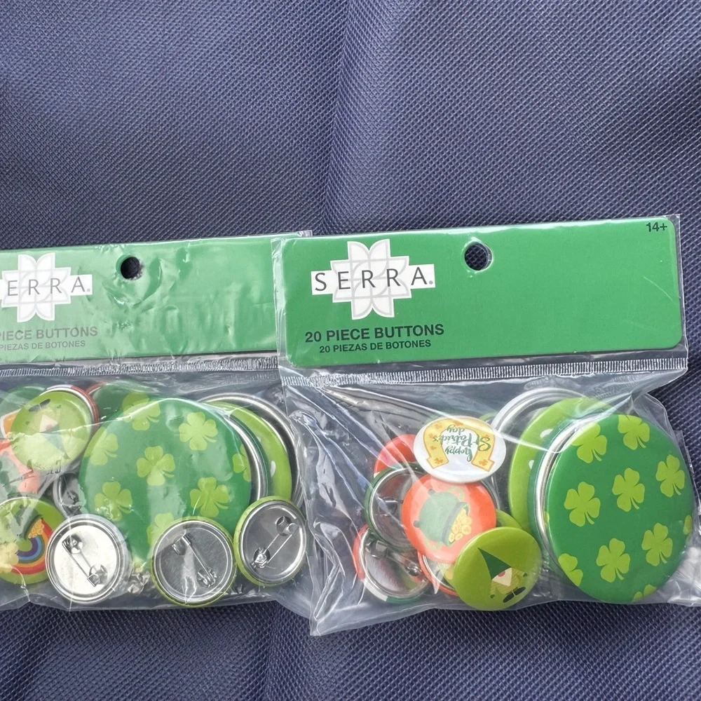 Serra Green and Orange St. Patrick day Button Pin Set.  2 packages,20 pins each